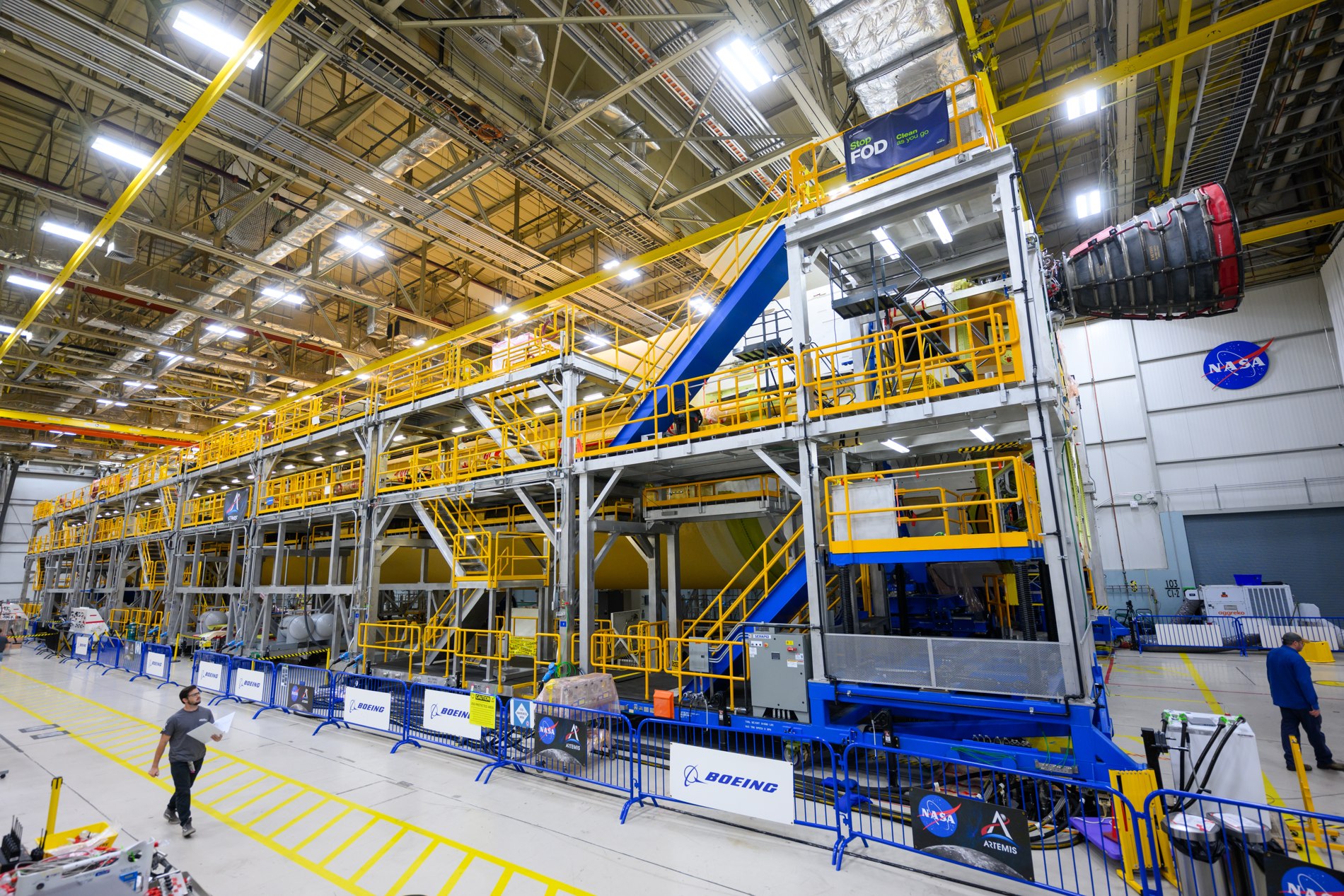 American technicians at NASA working on Artemis rocket hardware